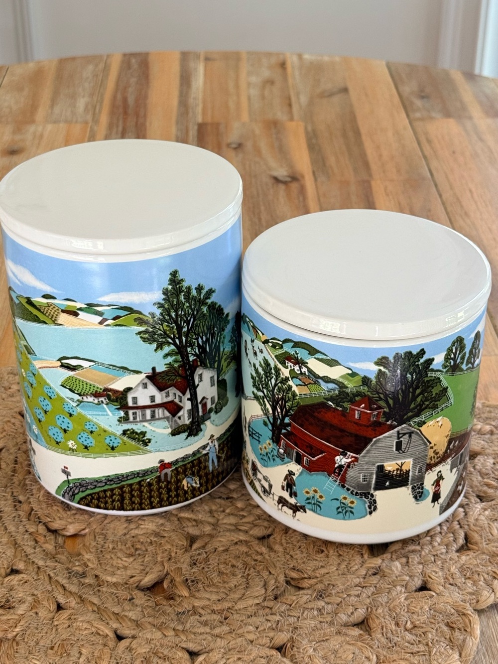 Avon by Pfaltzgraff White Ceramic Canister Set Farm Scene